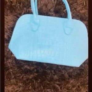 Elegant Blue Crocodile-Embossed Handbag